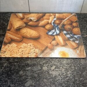 12x15 Tempered Glass Counter Saver. Bread motif. Cutting board. Like new